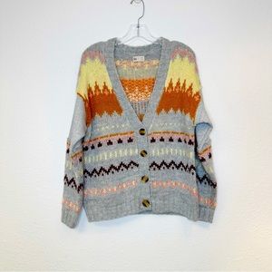 SO V neck Button Front Sweater Cardigan with Sweatshirt Sleeves Medium